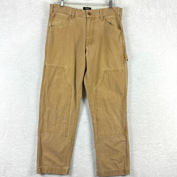 RVCA Double Knee Carpenter Pants Mens 32 Brown Americana Fit Skater Grunge - Picture 1 of 13